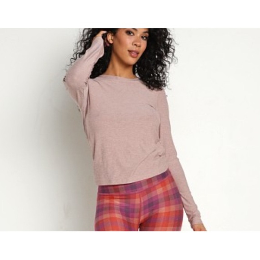 Beyond Yoga Womens XS Long Sleeve Open Back Tie Cutout Top Heathered Mauve Pink - Picture 2 of 6